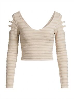 Women's Bebe Cutout Shoulder Ribbed Crop Sweater - Cream